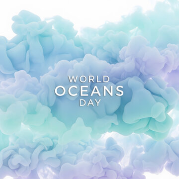 World oceans day text amidst colorful swirling smoke clouds