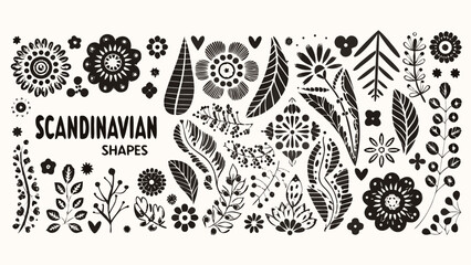 Black floral ornament and geometric shapes arrangement a scandinavian style vector illustration on a light background flower pattern botanical design nordic © Kapil