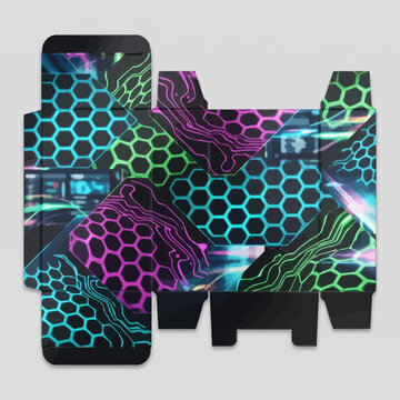 Cyberpunk Neon Hexagonal Matrix Grid Seamless Pattern