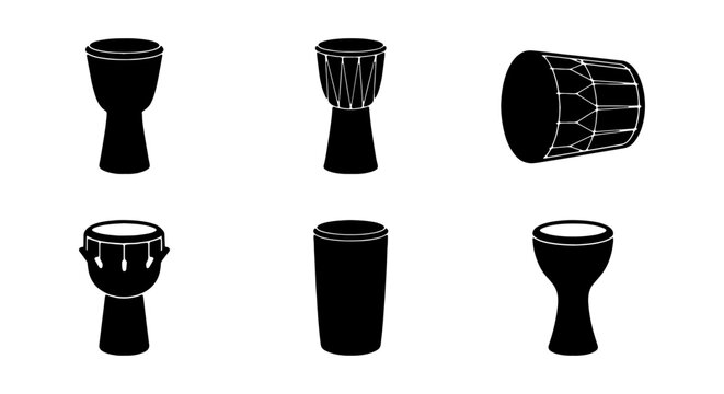 African Drums Collection, Percussion Instruments Vector Set, Tribal Music Icons