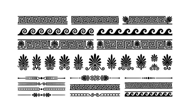 Ancient Greek meander and wave border vector set with classical ornaments