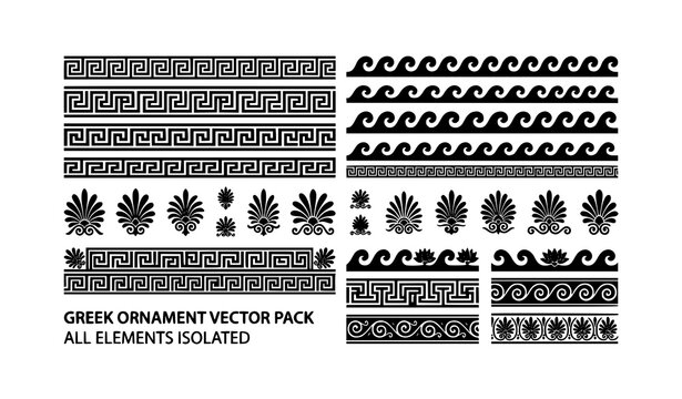 Artistic ancient Greek meander borders with wave ornament vector collection