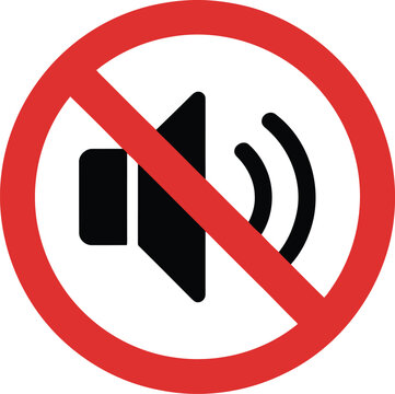 Muted sound with red prohibition circle, no audio or silent mode symbol for digital devices on white background