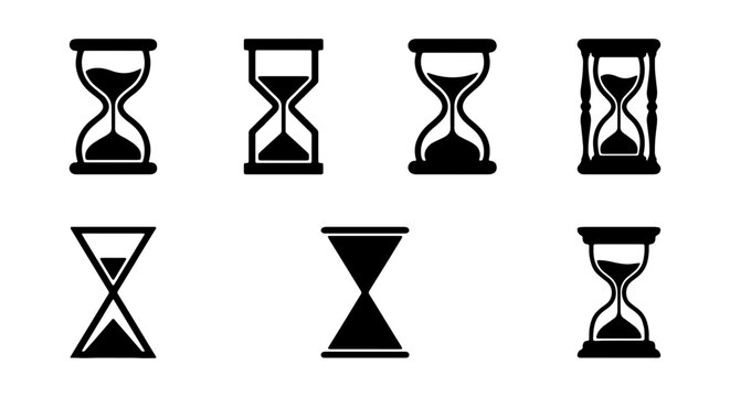 Hourglass Icons Set: Classic Sand Timers, Vintage Time Measurement, Modern Chronometer Graphics