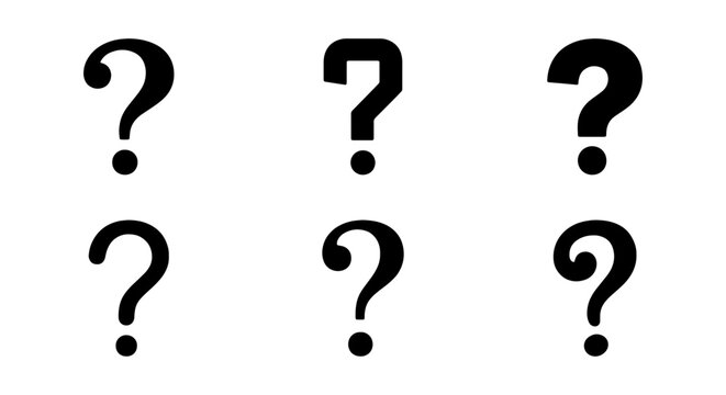 Question Mark Icons, Black Symbols, Graphic Design Elements, Inquiry and Doubt