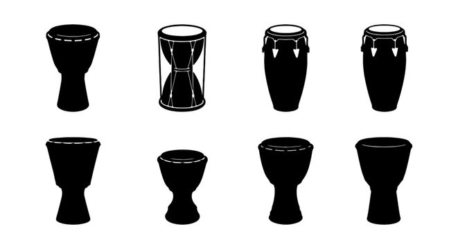 Diverse Drum Silhouettes Collection: Percussion Instruments, Musical Elements, Rhythm Icons