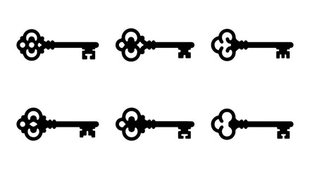 Vintage Skeleton Keys Collection, Ornate Antique Lock Access Icons, Black Decorative Access Symbols © MIRA