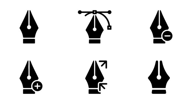 Vector Pen Tool Icons Set, Graphic Design Tools, Digital Art Creation, Vector Graphics
