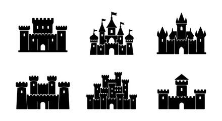 Medieval Castle Icons, Fortress Silhouettes, Royal Palace Vector Set, Fantasy Architecture © MONIKA