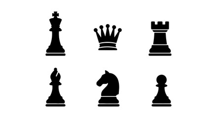 Chess Pieces Icons Set, Strategy Game Symbols, Black Silhouette Vector Graphics © MONIKA