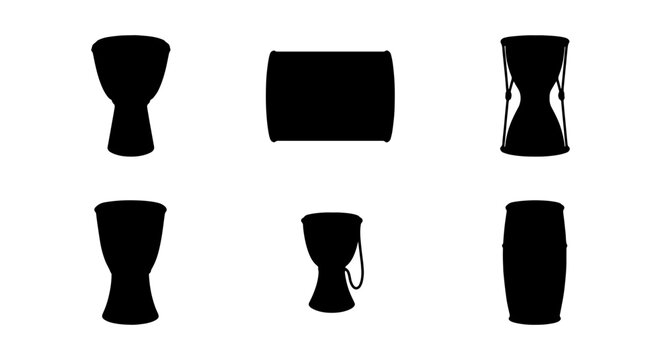 African Drums Silhouette Collection, Tribal Percussion Vector Icons, World Music Instruments Set
