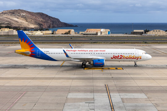 Jet2 Airbus A321neo airplane at Gran Canaria airport in Spain