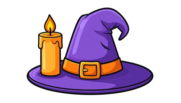 Halloween witch hat and candle.