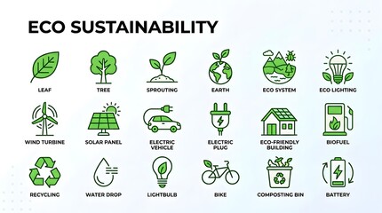 Fototapeta premium Eco sustainability icons for environmental conservation and green living