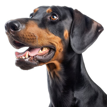 Doberman Pinscher dog portrait with transparent background