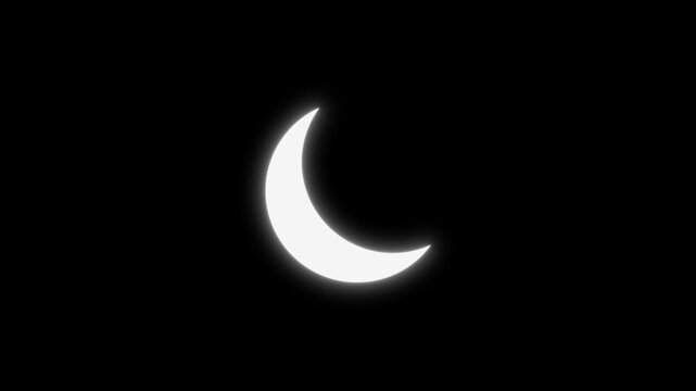 Flickering White Neon Crescent Moon Sign on Black Background Loop