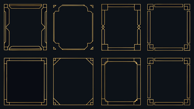 Art deco gold frames collection geometric line art borders on a black background for decorative purposes border ornament retro vintage 1920s
