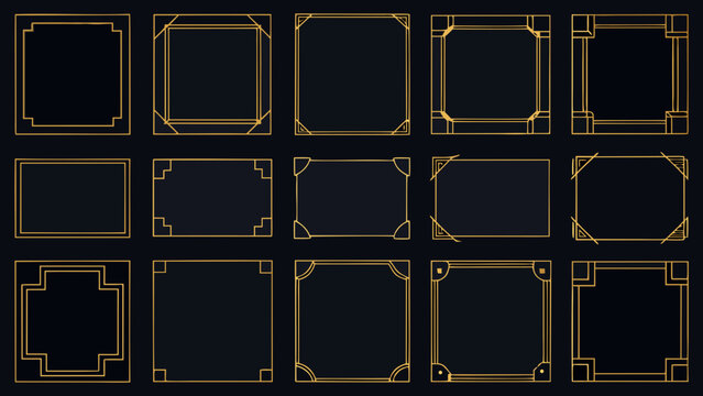 Art deco gold frames collection a geometric vector illustration with a dark background and ornate detailing golden detailed borders rectangles squares