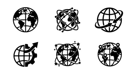 Global communication vector icons, planet earth network, worldwide connection symbols, international business graphics © NST