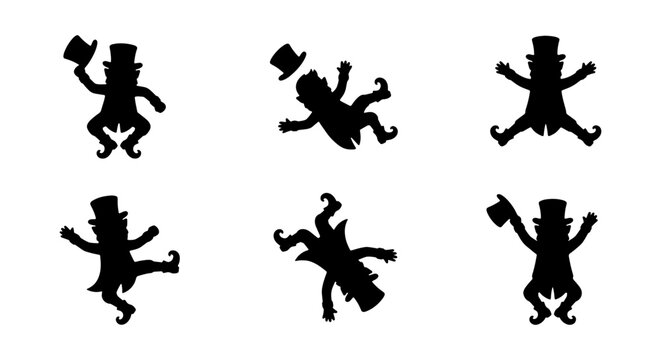 Dancing Leprechaun Silhouettes, Irish Folklore Character, St. Patrick's Day Celebration Vector Set