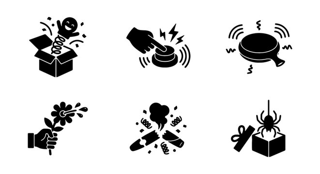 Prank Icons, Practical Joke Vector Set, Funny Gag Symbols, April Fools' Day Collection