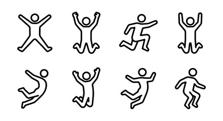 Obraz premium Jumping people icon set, dynamic human figures, active lifestyle vector collection, celebration and freedom