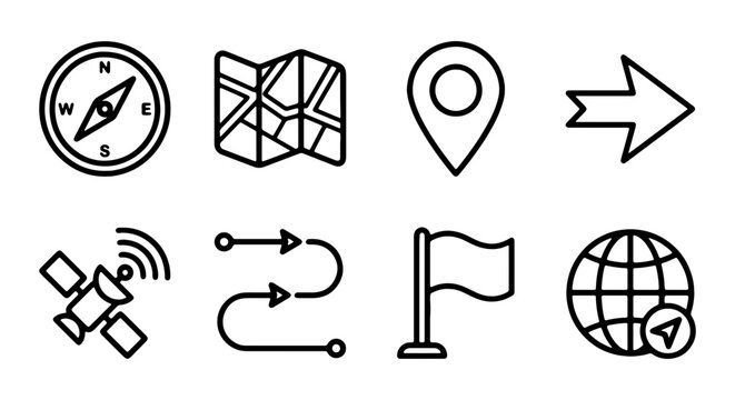 Navigation and Location Vector Icons, Map and Direction Symbols, GPS and Travel Elements