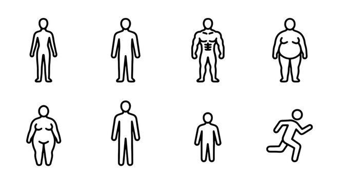Human Body Type Icons: Diverse Silhouettes, Fitness, Health, and Lifestyle Representations