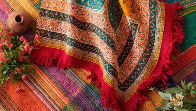 Artisan-made colorful poncho from Mexico.
