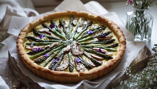 Asparagus and mushroom quiche made from scratch