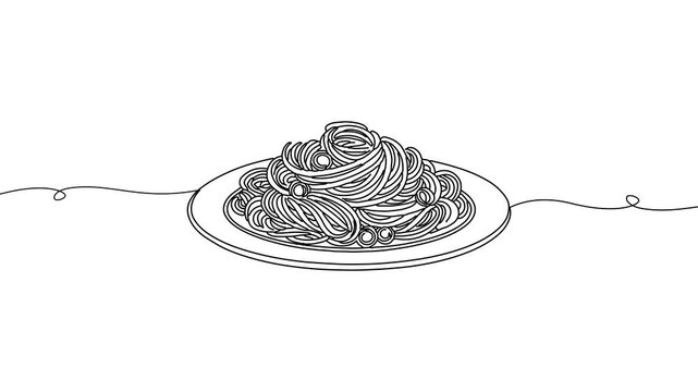 Animation of line drawing of a plate of pasta, representing home cooking, flavor, and daily dining.