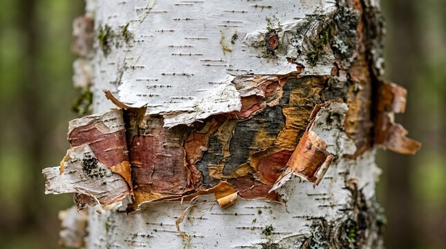 Birch Bark Peeling Layer Texture Close-Up &mdash; Nature Wood Material Background