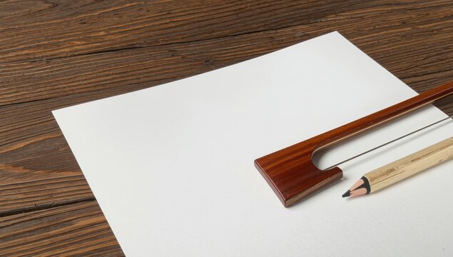 Blank sheet music and pencil for violin bow