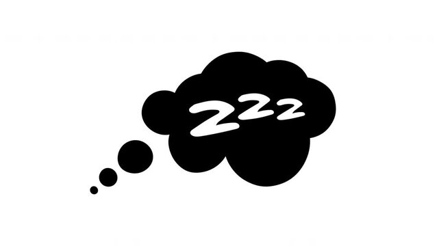 Black comic thought bubble with white Zzz text icon on white background for dreaming concept