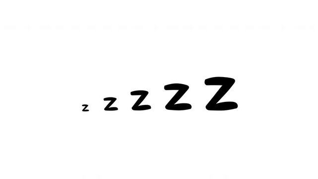 Horizontal comic Zzz sleeping text graphic growing from small to large on white background