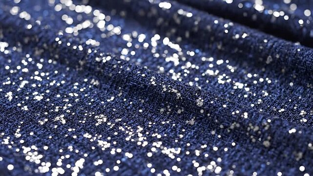 Close-up of Dark Blue Fabric with Sparkling Glitter Details.