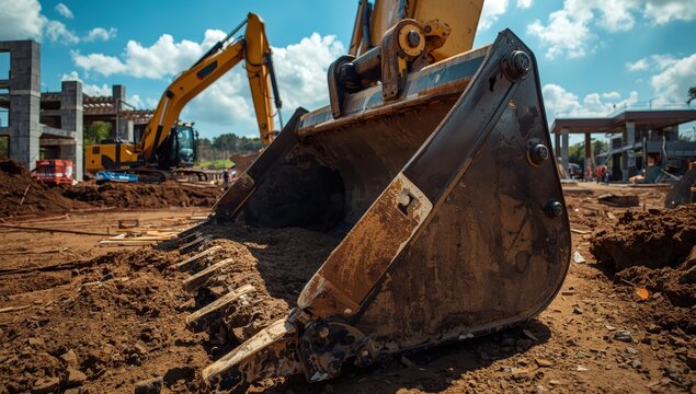 Close-up of a backhoe bucket.