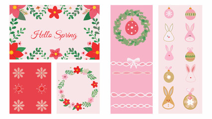 Floral ornament collection with spring themes and pastel colors presented as a vector illustration flower arrangement florals graphic pink background red © Prosit