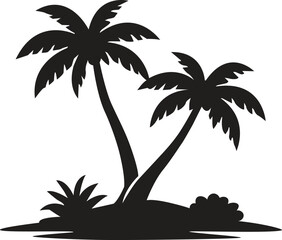 Palm tree silhouette against a white background tropical vegetation outline © KarimaAkter