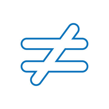 Not equal sign in blue serves as a mathematical operator for logical comparison in digital applications.