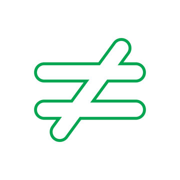 Not equal sign in green represents mathematical inequality and logical differentiation for technical documentation.
