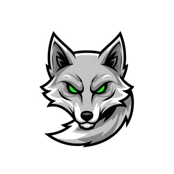 Fierce Wolf Head Mascot With Green Eyes and Determined Expression For Gaming and Sports Teams