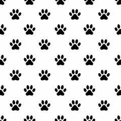 Fototapeta premium Black Dog Paw Print Pattern on White Background