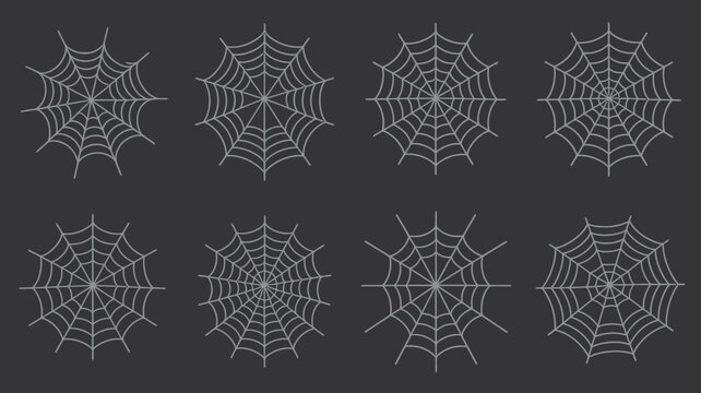White Spiderwebs Collection Vector Illustration Against Dark Gray Background spiderweb spider webs cobweb cobwebs web arachnid halloween spooky creepy graphic design