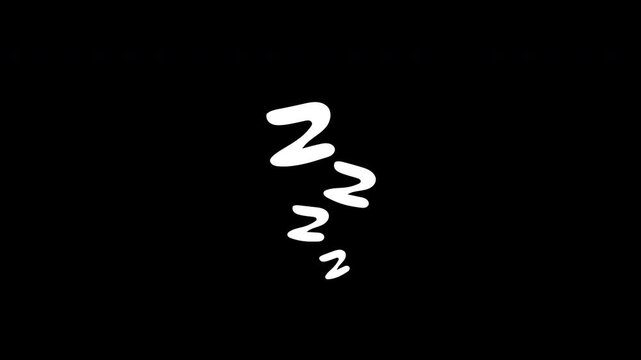 Cartoon Zzz text animation element on black background for sleeping and snoring concept motion graphic