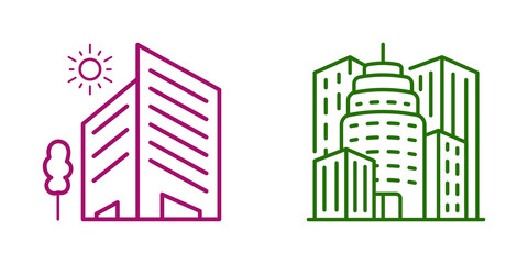 Naklejka premium Cityscape Icons: Modern Buildings and Skyscrapers, isolated on transparent background