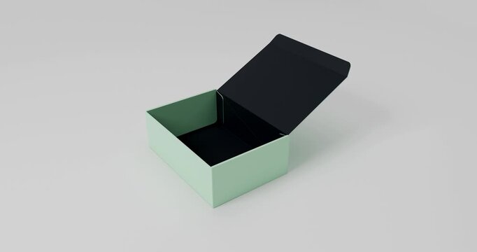 Premium Sage Green Product Box Opening and Closing Presentation on Gray Background