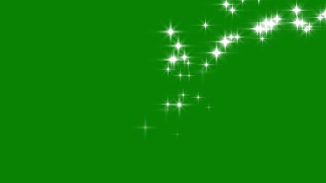 Glitter stars background overlay, luxury white glitter sparkles line trail, magic sparkles glitter line stars, magic dust, pixie dust path, christmas stars isolated on green screen.