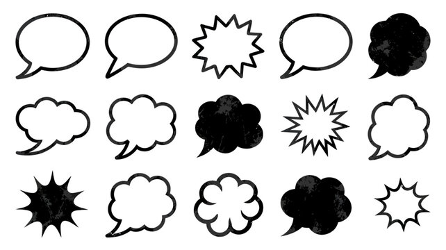 Collection Of Speech Bubble Silhouettes On A White Background balloons comic bubbles thought dialogue conversation text black isolated graphic elements vector