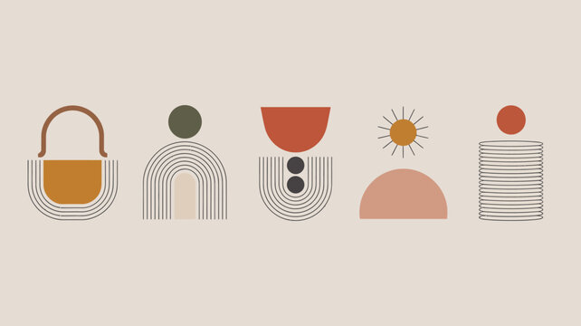 Abstract Geometric Shapes And Lines Minimalist Vector Illustration On Beige Background design art line modern aesthetic contemporary neutral palette simple forms